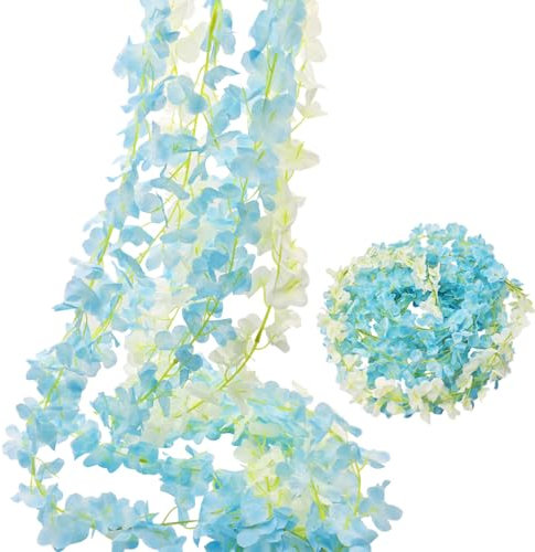 BSITSSS 3 Stück Blumenranken Künstlich, 200cm Kunstblumen Girlande, Blumengirlande Deko Künstliche, Blau, Weiß Blumen Girlande Frühling Deko für Hochzeit Wand Party Garten