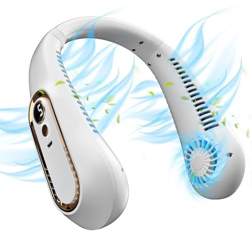 KEWEIYASW New Hanging Neck Air Cooler, Neckbreeze Neck Fan, Neck Breeze Neck Fan, 5 Speeds USB Rechargeable Neckbreeze Portable Fan, Wearable LED Screen Bladeless Fan Low Noise for Home Office Travel