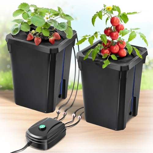 Dibaful Hydroponic System Hydrokultur Anbausystem mit 7 Gallonen Tiefwasserkultur Dreieckige Abdeckung Design | Umwälzendes Drip Garden System mit Topf Tropfkit 6W Luftpumpe 2 Eimer Set