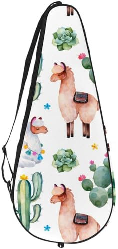 VAPOKF Llama and Green Cactus Sac pour raquette de tennis, raquette de tennis, sac à pagaie, peut contenir jusqu'à 2 raquettes
