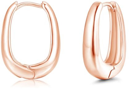 Loutade Rose Gold Chunky Hoop Earrings for Women, 925 Sterling Silver Oval Hoop Earrings with 5A Zircon, Hypoallergenic Simple Sleeper Cartilage Huggie Ear Hoops, Trendy Jewelry Gifts for Men Girls