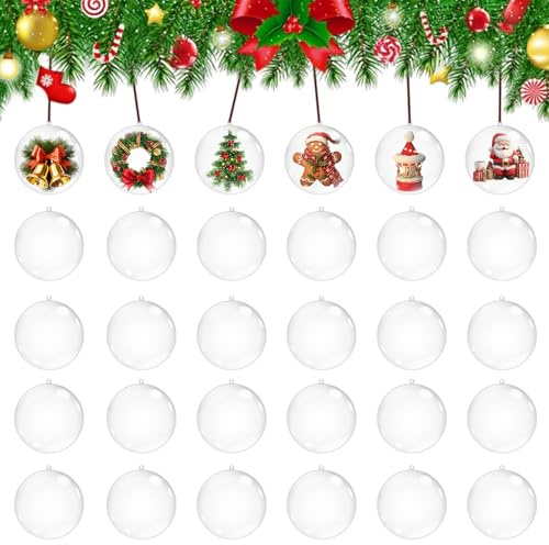 Druuzyl 30 Stück Transparente Weihnachtskugeln aus Plastik 6cm - DIY Christbaumkugeln zum Befüllen, Shatterproof Baumschmuck für Weihnachtsbaum, Party & Wohnzimmerdeko, Bruchsichere Ornamente