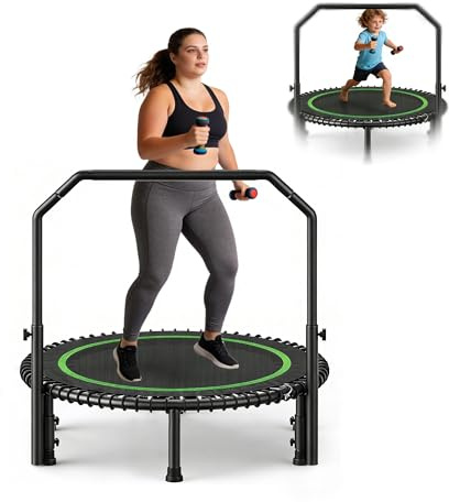 40 Mini Rebounder Trampoline for Adults with Handle, Foldable Mini Trampoline with Bungees, Adjustable Foam Handle, Stable & Quiet, Max Load 440lbs
