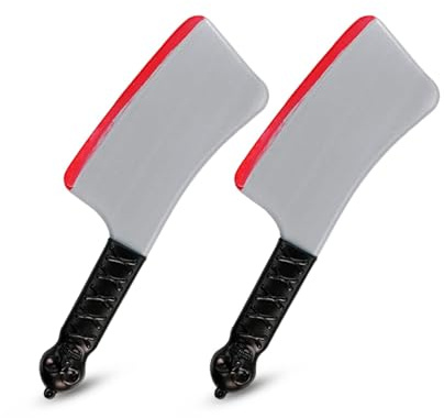 2 Pack Halloween Fake Knife Prop, Realistic Bloody Knives Machete Cleaver & Pitchfork Party Supplies Tricksters Horror Prank Toy Fancy Dress Up Costume Party Accessory (Blooded Cleaver (2 Pack))