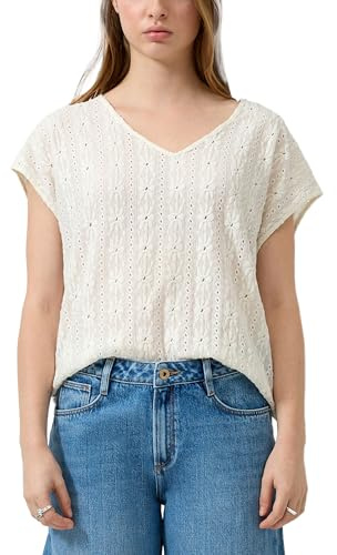 s.Oliver Damen T-Shirt – V-Ausschnitt, Ajourmuster, Loose Fit