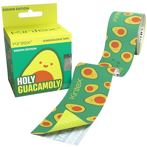 Kintex Kinesiologie Tape Design Edition 5 cm x 5 m, wasserfest & elastisch | Kinesiologietape für Sport, Physiotherapie und einen besonderen Look – hautfreundliches Physiotape, Holy Guacamoly