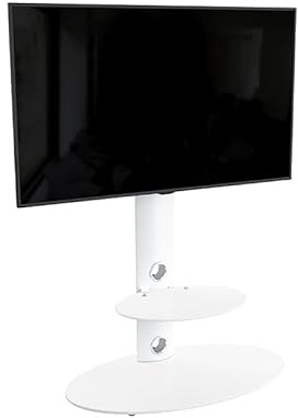 AVF Lugano Freestanding TV Floor Stand with Universal Mount – Satin White & White Glass, Integrated Cable Management, Fits 32–65 Inch TV