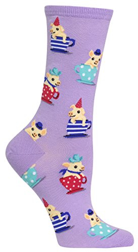 Hot Sox Women's Funny Jokes & Wordplay Crew Socks-1 Pair Pack-Cool & Cute Novelty Fashion Gifts Casual, Pigs in a Tea Cup (Lavender), 3.5-9 UK