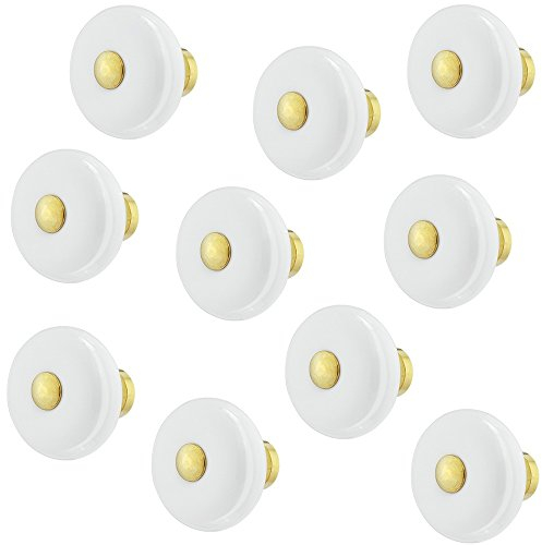 Gedotec Design Möbelgriffe Messing - Porzellan weiß Möbelknöpfe Vintage Antik Schrankknopf für Schubladen - H10060 | Knopf Ø 35 mm | edler Premium Knauf aus echt Messing | 10 Stück - Türknöpfe rund