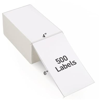 Fanfold Thermo-Versandetiketten, selbstklebend, 10,2 x 15,2 cm, 500 Versandetiketten für Thermodrucker, kompatibel mit Fangtek Soonmark Zebra