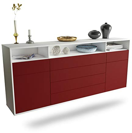 Dekati Sideboard Bellevue hängend (180x77x35cm) Korpus Weiss matt - Front Rot - Push to Open - Leichtlaufschienen