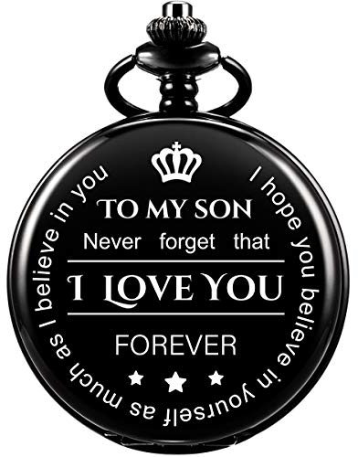 ManChDa Taschenuhr - Vergiss das nie, ich Liebe Dich, für Immer - von einem Vater/Einer Mutter zu einem Sohn Geschenk Quarz Taschenuhr Schwarz (1. zu Meinem Sohn)