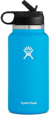 Hydro Flask Trinkflasche mit breiter Öffnung, Trinkhalmdeckel 2.0, verschiedene Größen und Farben, Mädchen, pacific, 32 oz (946 ml) Wide Mouth