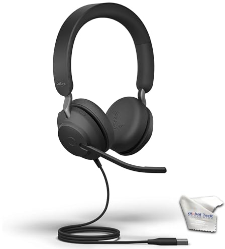 Evolve2 40 Casque filaire USB avec suppression du bruit – Compatible avec PC, Mac, streaming de musique, Teams Open Office, Zoom, RingCentral, 24089-999-999, Global Teck Gold Support Plan, Microfibre