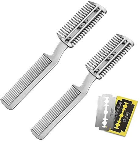 YEGERING 2Pcs Razor Comb for Dogs Pet Hair Shaper Razor Comb Hair Cutter Comb with Blades Razor Comb Double Sides Removal Comb Dual Side Cutting Scissors,17.5x6 centimeter