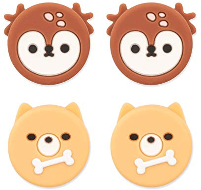 DLseego Thumb Grips Set, 4 PCS Thumbsticks Cover Silikon Joystick Caps für Switch/Switch Lite, Cute Fruit Pattern Analog Stick Caps für JoyCon Controller, Hirsch und Hund
