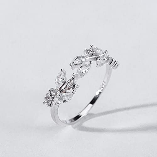 sis-woner s925 Silber Olivenzweig Zirkon offener Ring Naturmaterial eingelegte hochglanzpolierte Ornamente