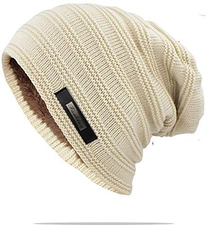 WQZYY&ASDCD Mütze Beanie Hut Skullies Mütze Beanie Herren Mütze Warm Baggy Erwachsene Strickmütze Mützen Stricken Dicke Mütze Damen Caps 56-62Cm (Elastisch) Beige