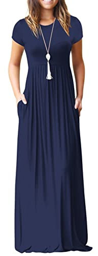 GRECERELLE Womens Maxi Dress Summer Casual Long Dresses for Ladies with Pockets (Navy Blue, L)