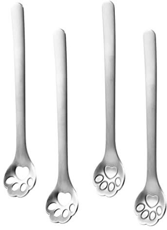 4 Stück Edelstahl Katzenpfoten Kaffeelöffel Set, Rostfrei Und Langlebig, Perfekt Für Kaffee, Tee Und Getränke, 14.8 Cm