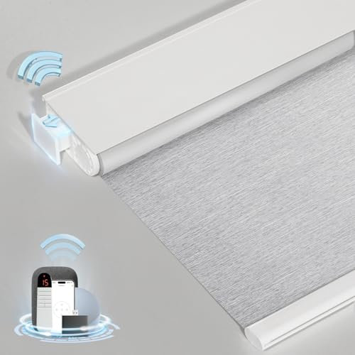 MANSNIX Smart - Tenda a rullo motorizzata con telecomando, senza fili, senza fori, tenda elettrica oscurante per finestre, grigia, 33 x 72 cm