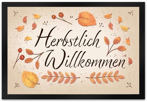 speecheese Herbstlich Willkommen Fußmatte XL in 40x60 cm mit bunten Blättern schöner Fußabstreifer für den Herbst mit Laub und Beeren verziert um Freunde im Herbst willkommen zu heißen