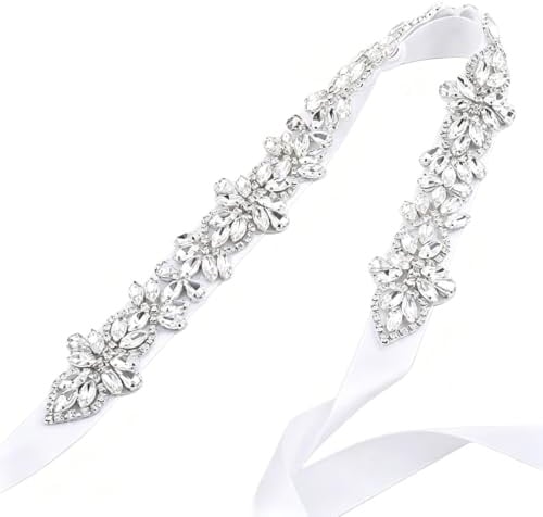 LEEMASING Strass-Kristallgürtel für Hochzeitskleid, Hochzeit, Party, Abschlussball, Schärpe mit Band für Damen, Abendkleid (Silber)