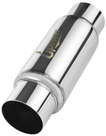UPOWER 3 Inlet&Outlet Exhaust Resonator,12 Overall Length Center Straight Through Stainless Steel Muffler,Polished