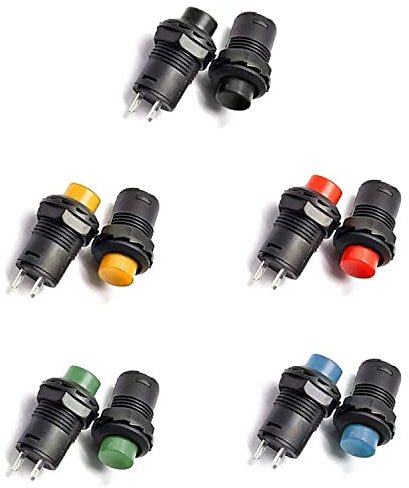 10x Drucktaster rund Taster 12mm DIY Druckschalter AC 1,5A/230V 12V NON-Momentan button Schalter | 5 Farben