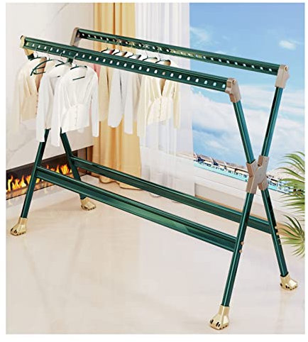 luckxuan Wäscheständer/Wäschetrockner Aluminiumlegierung 2-Tier-Kleiderregal, Bodenfaltungskleidung, X-Frame-Design Clothes Drying Rack (Color : Groen)