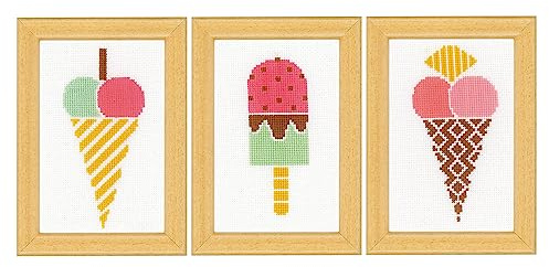 Vervaco Miniature Ice Cream Set of 3, White, Approx. 8 x 12 cm, Set of 3