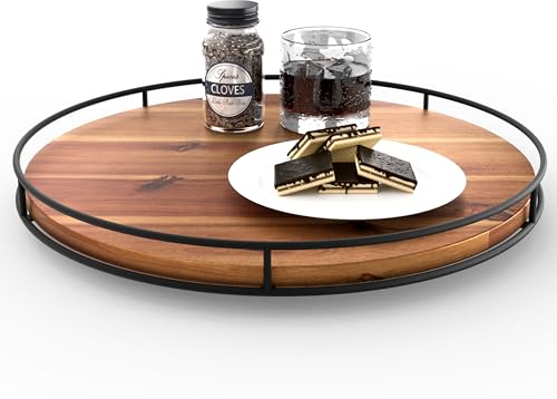 TIDITA 16 Acacia Wood Lazy Susan Turntable with Metal Frame - Large Lazy Susans Organizer Countertop Storage - Wooden Serving Tray for Charcuterie Cheese Board - Kitchen Counter Rotating