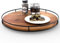 TIDITA 16 Acacia Wood Lazy Susan Turntable with Metal Frame - Large Lazy Susans Organizer Countertop Storage - Wooden Serving Tray for Charcuterie Cheese Board - Kitchen Counter Rotating