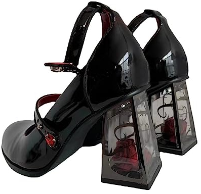 Mary Janes con Plateau da Donna Scarpe con Punta Dolce Caviglia Lolita Gothic Platform Dress Pumps Scarpe con Plateau Grosso Scarpe Eleganti in Pelle Verniciata（Marrone）