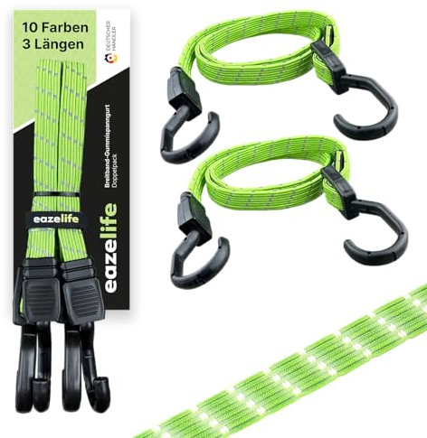 2er Set Gummispanngurt, verstellbar, Breitband Expander mit Metallhaken, Stark Belastbar, für Auto, Fahrrad und Outdoor-Aktivitäten (10 Farben 3 Längen) (Limette, 120 cm)