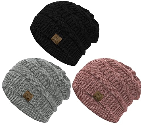 Durio Strickmütze Damen Mütze für Frauen Wintermütze Beanie Mütze Grobstrick Mütze Weich 3 Stücke 1 Einheitsgröße