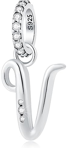 Buchstabe V Charms Alphabet Anhänger, 925 Sterling Silber Initial v Dangle CZ Perle passen Pandora Valentinstag Armband con Letra, Geschenke für Eltern/Enkelkind/Personalisierter Name/Urlaub