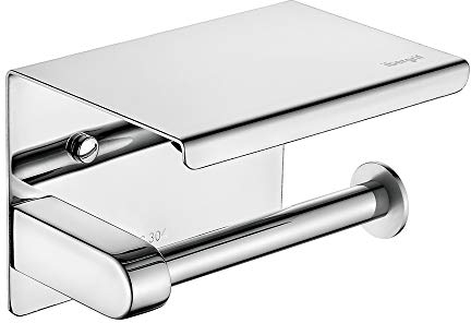 Ibergrif MK34050 - Portarrollos Adhesivo Sin Tapa de Papel Higiénico con el Teléfono Móvil Estante de Almacenamiento, Plata, Acero Inoxidable