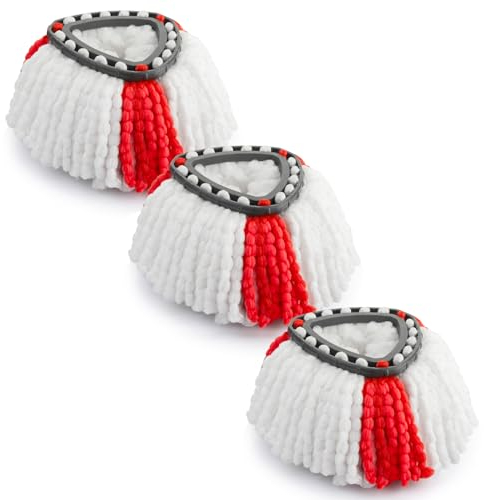 Moppköpfe für Vileda Turbo 2in1 Easy Wring Clean Wischmopp Ersatzköpfe, geeignet für alle Vileda Schleudermopp-Bodenwischer, Spin Mop Head, Rot, 3er Pack