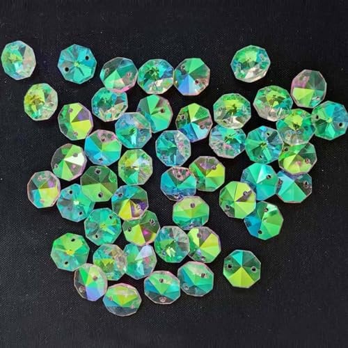 50pcs Colorful Crystal Beads Bulk Octagon Spacer Crystal Glass Loose Beads for Chandelier,Curtain,Suncatchers,Key Chains Jewelry DIY Craft Making (Octagon Beads)