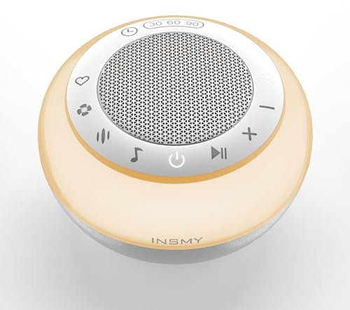 INSMY Máquina de ruido blanco, máquina de sonido portátil para dormir del bebé, calma 36 sonidos relajantes, ruido/naturaleza/sonidos de ventilador/canción de cuna, función de memoria de luz nocturna