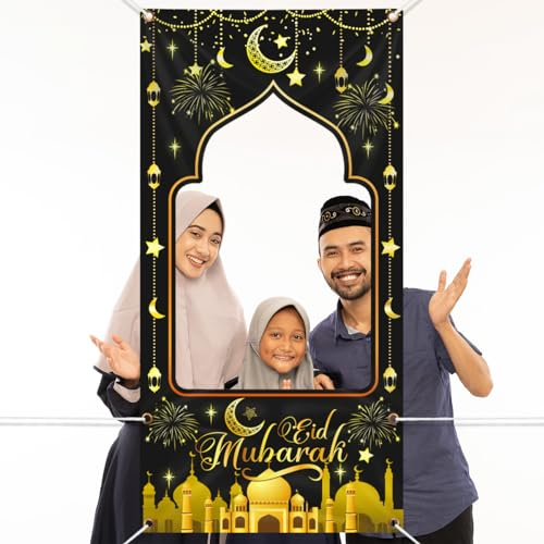 Eid Mubarak Fotoshot Banner, große Stoff Muslim Ramadan Kareem Hintergrund Dekorationen, Ramadan Zeichen Fotokabine Rahmen Hintergrund Hintergrund für Muslim Ramadan Party Supplies, 180 x 90CM