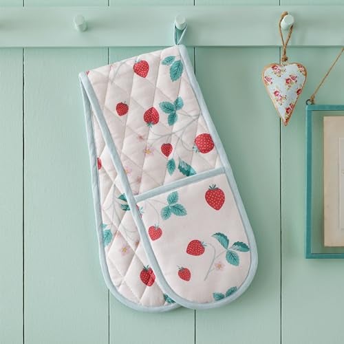 Catherine Lansfield Kitchen Strawberry Garden 18x88cm Double Oven Glove Cream/Red