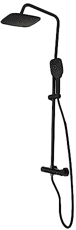 OUBUBY Brausegarnitur für Badezimmer in Schwarz, Brausesystem mit Thermostatbatterie Wandmontiertes Duschsystem Thermostatisches Duschset Höhenverstellbare Handbrause Geeignet für Hotels Badezentren