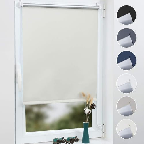 Grandekor Verdunklungsrollo ohne Bohren Creme 85x200cm(Stoffbreite 81cm) Rollos für Fenster ohne Bohren & mit Bohren,Verdunkelungsrollo Thermorollo Klemmrollo Fensterrollo verdunkelung Hitzeschutz
