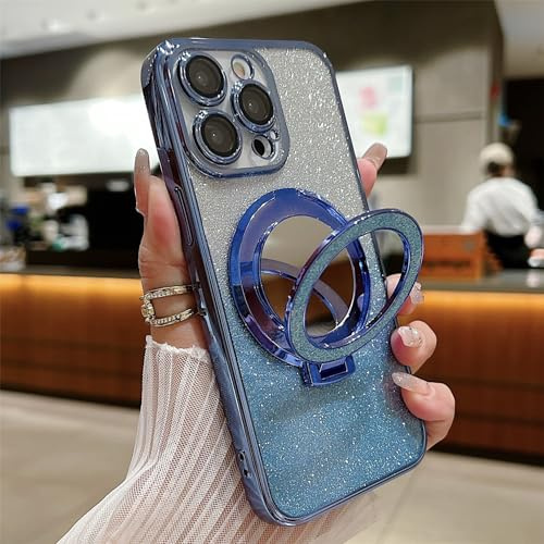 Emlivi Magnet Hülle für iPhone XS mit Spiegel, Klar Glitzer Handyhülle Magnetische Transparent Pailletten Kameraschutz TPU Case Cover für Frauen Mädchen TPU Stoßfeste Schutzhülle für iPhone X,Blau