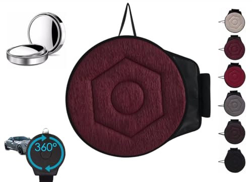Zytuuob 360 drehbares Sitzkissen fürs Auto drehbares Sitzkissen für ältere Menschen mit Saugnapf konvexer Toter-Winkel-Spiegel Auto tragbar Unterstützung älterer Menschen Schwangere Frauen (Wine Red)
