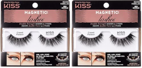 KISS Magnetic Lash Collection 1 Paar Magnetwimpern, Crowd Pleaser, wiederverwendbare synthetische falsche Wimpern mit 5 Magneten mit doppelter Stärke (Packung mit 2)