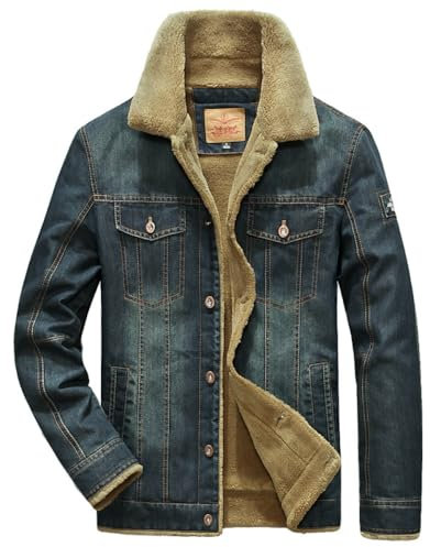 Suncadmious Herren Fleece gefütterte Jeansjacke Trucker Jacke Winter Jeansjacke Cowboy Mantel (Dark Blue,XL)