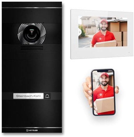 Metzler VDM10 2.0 Video Sprechanlage Komplett Set mit austauschbarem Namensschild - Anschluss 2-Draht - Türsprechanlage mit HD-Kamera und Bildschirm für 1 Familienhaus, in Schwarz aus V2A Edelstahl